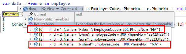 Replace Null Value With Na From List in Linq Using C#.net