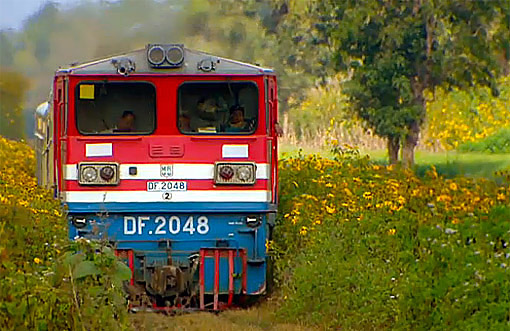 in the countryside a diesel locomotive