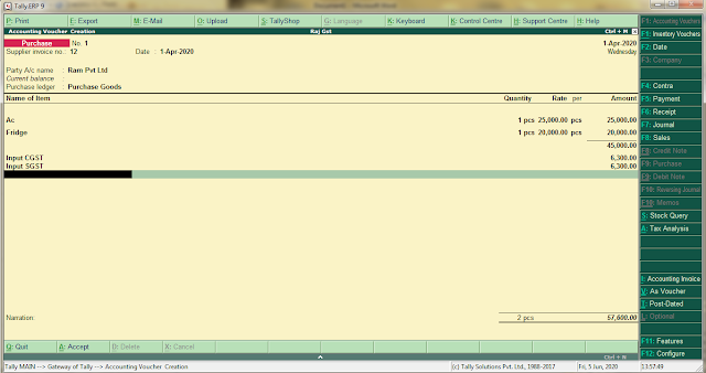 Purchase, Sales Entry in Tally with GST 