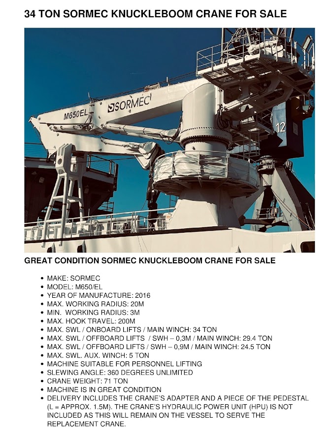 SORMEL M650EL OFFSHORE CRANE USED