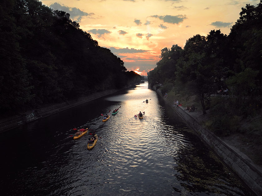 Spree, Kanu, Paddeln, Sonnuntergang Berlin, Sunset in Berlin