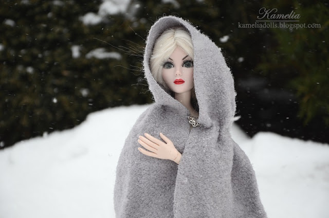 Dolls in winter scenery.