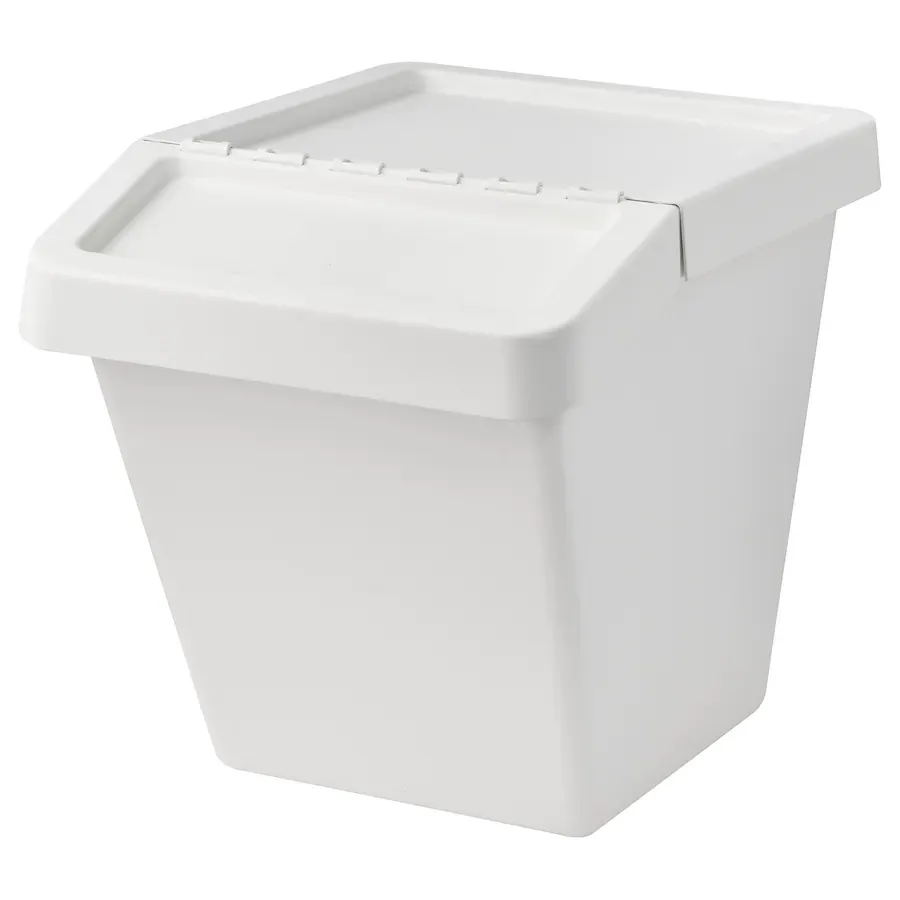 white recycling bin with lid