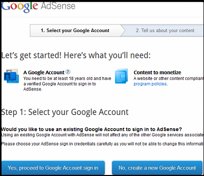 Google AdSense SignUp Form