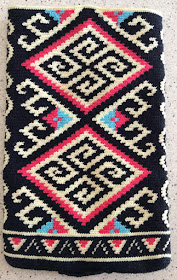 Tapestry crochet mini iPad holder, inspired by designs of the Iban tribe of Sarawak