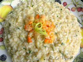 risotto alla crema di porri e gamberi