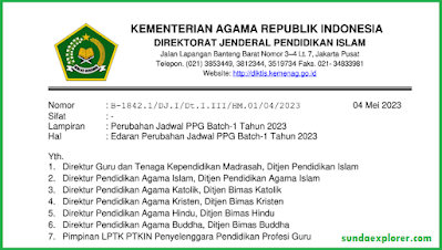 Edaran Perubahan Jadwal PPG Daljab Kemenag Batch-1 Tahun 2023