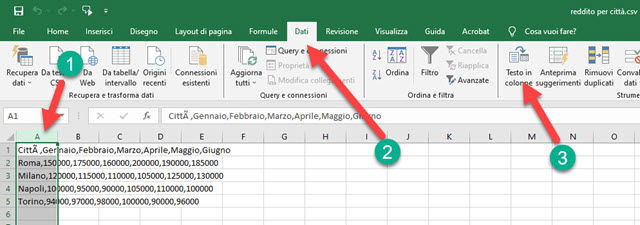 dati in excel