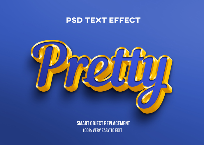 Download Pretty Blue Gold Glossy Text Effect Psd Mockup Free Download