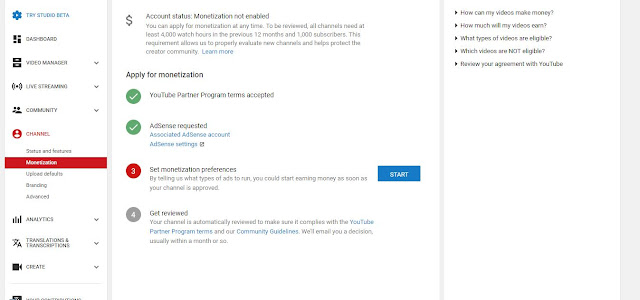 Youtube Apply for Monetization - Step 3