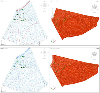 The two top views show the surface in 2D and 3D