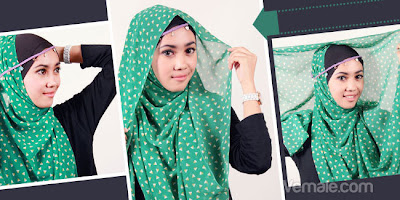 cara memakai jilbab pashmina Chiffon Motif Headband