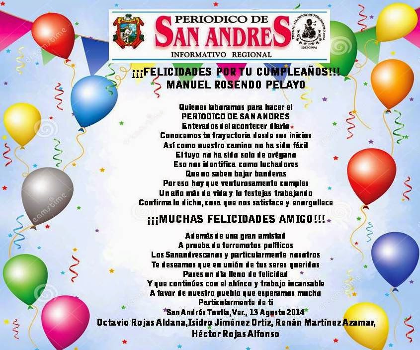 Periodico San Andrés: Felicitacion MANUEL ROSENDO