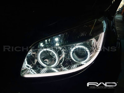 custom headlamp toyota rush 2009 dengan angel eyes dan drl line