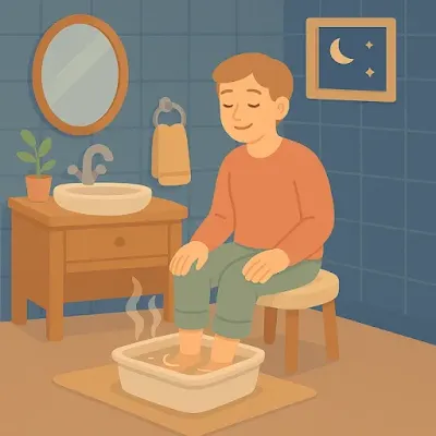 발을 족욕통에 담그고 있는 일러스트