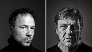 Black and white individual headshots of Stephen Graham on the left and Sean Bean on the right