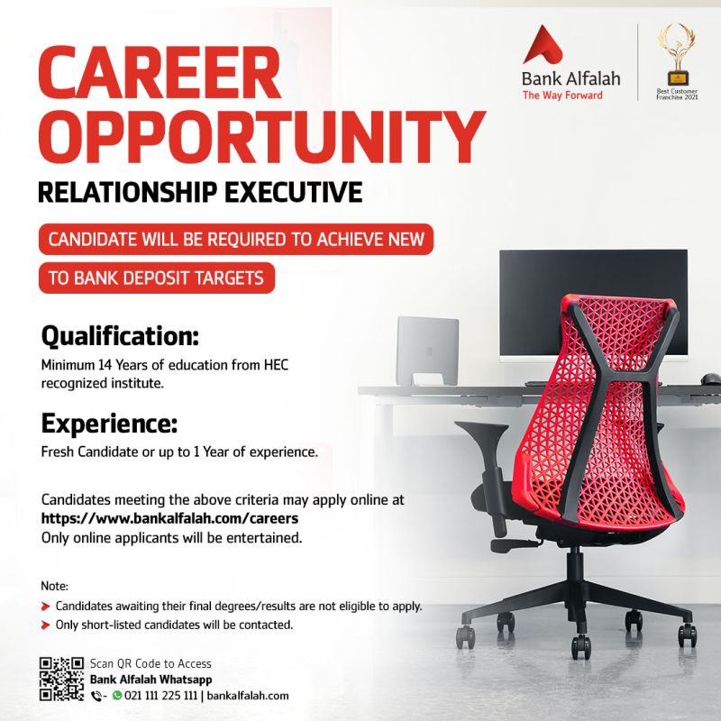 Bank Alfalah Career Opportunity For  Relationship Executive