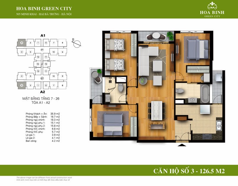 căn số 03 ( 126,5m2 ) chung cư Hòa Bình Green City