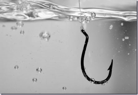 fish hook in water_b&w