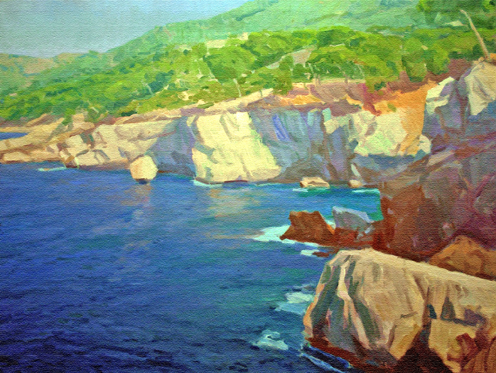 Cala Deiá, Alejandro Cabeza, Pintor Alejandro cabeza, Paisaje de Mallorca, Mallorca en Pintura, Mallorca Pintada, Vista de Mallorca, Paisajes de Mallorca, Mallorca en Pintura, Montañas de Mallorca, Cala Mallorquín, Costa Mallorquina, Acantilados de  Mallorca, Pintores Valencianos, Pintores españoles, Paisajes de Alejandro Cabeza