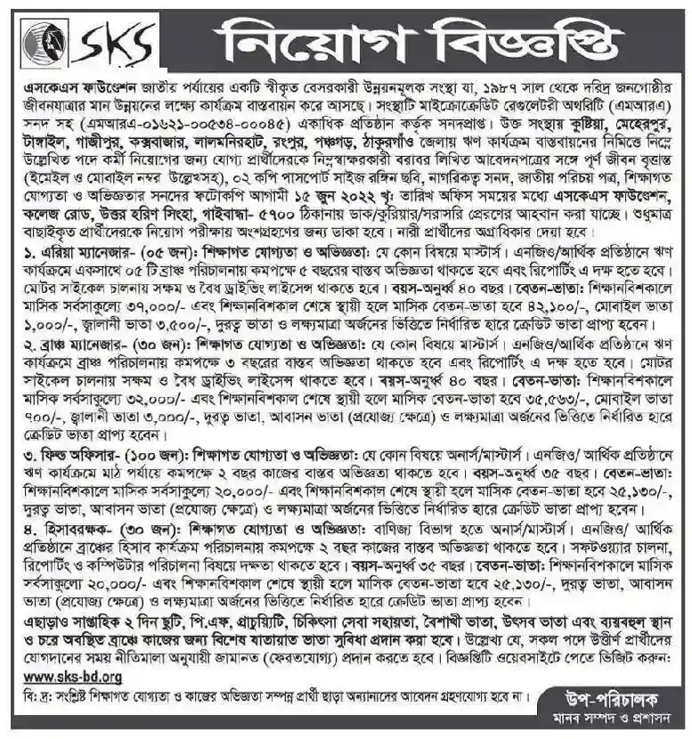 Sks Foundation Ngo Job Circular 2022