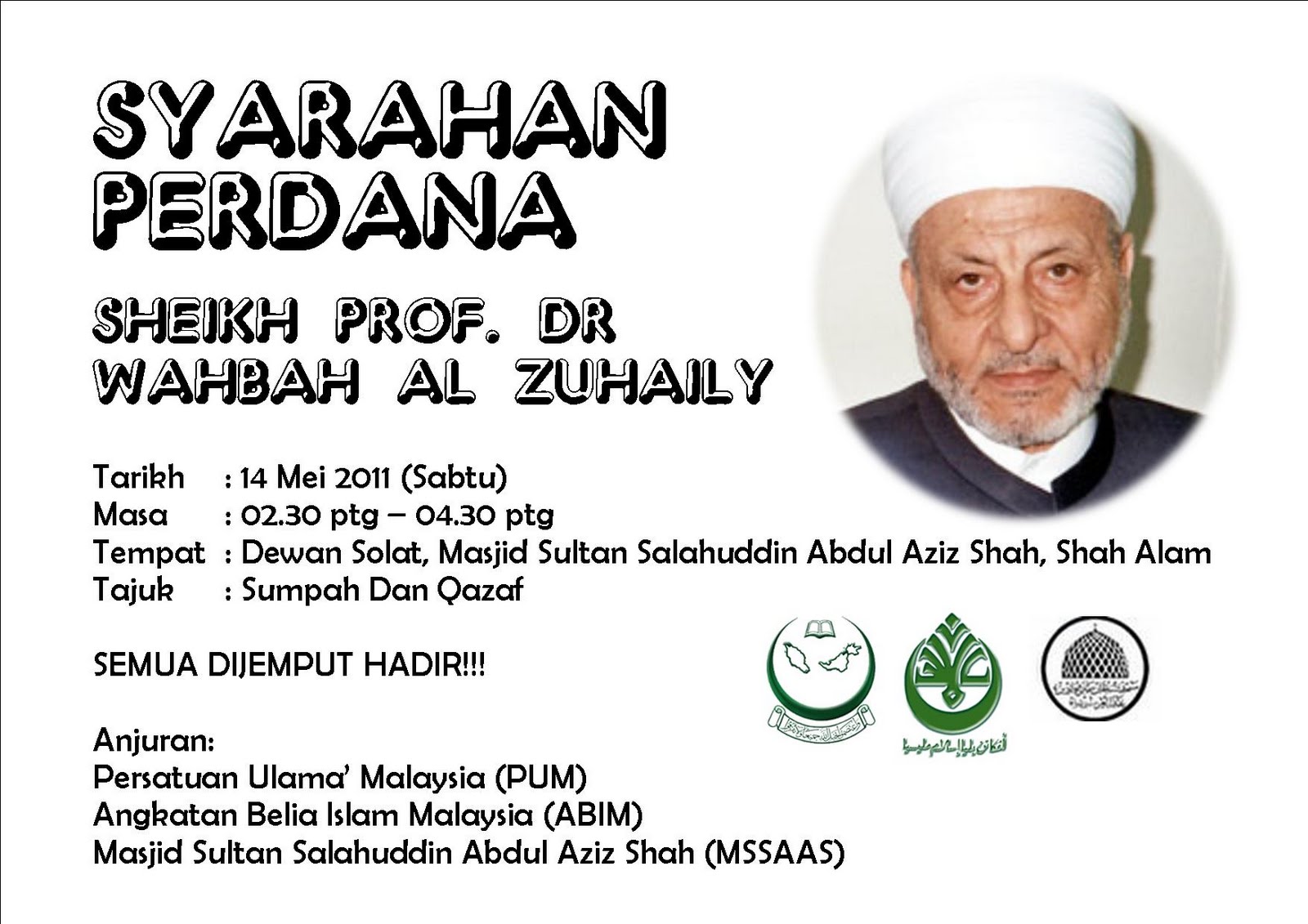 Syarahan Perdana Sheikh Wahbah Zuhaily www.mymaktabaty.com