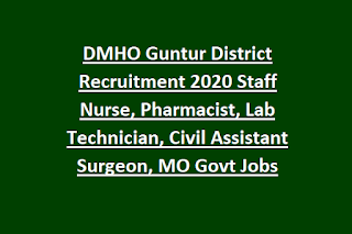DMHO Guntur District Recruitment 2020 Staff Nurse, Pharmacist, Lab Technician, Civil Assistant Surgeon, MO Govt Jobs