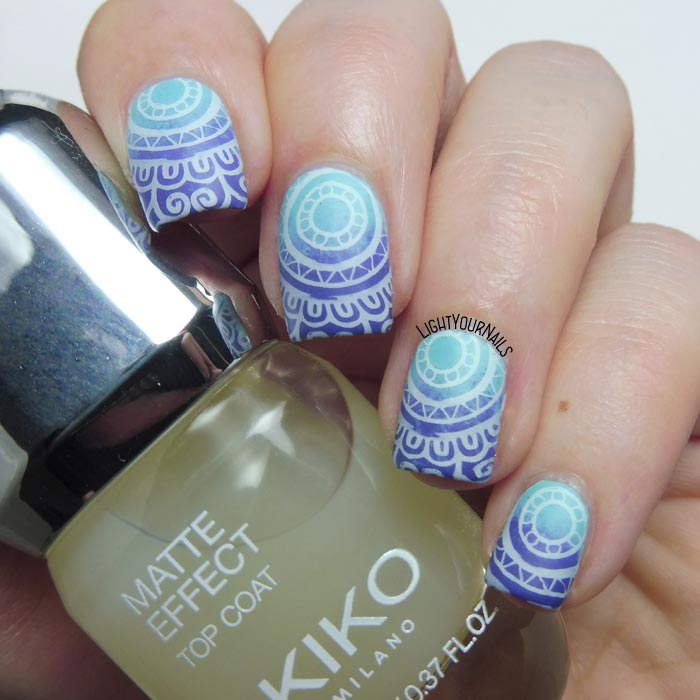 Nail art viola e azzurra Kiko BeautyBigBang XL-057 mandala purple and blue #nailart #kikonails #beautybigbang #nailstamping #lightyournails