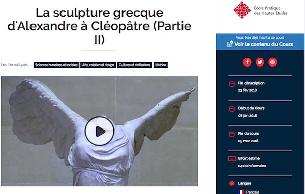 Capture d'écran de présentation du Mooc la sculpture grecque