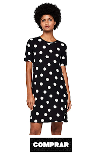  Marca Amazon - find. Printed Rib Vestido Negro con puntos blancos