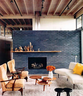 living room design with brick wall