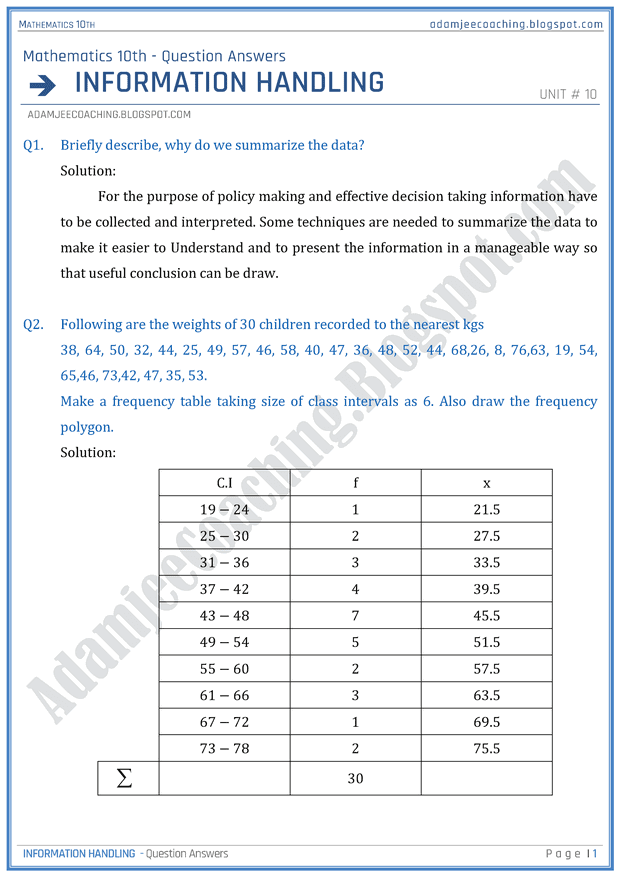 information-handling-question-answers-mathematics-10th