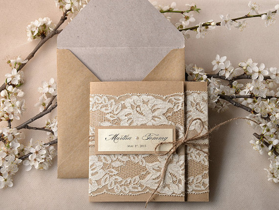 rustic lace wedding invitations