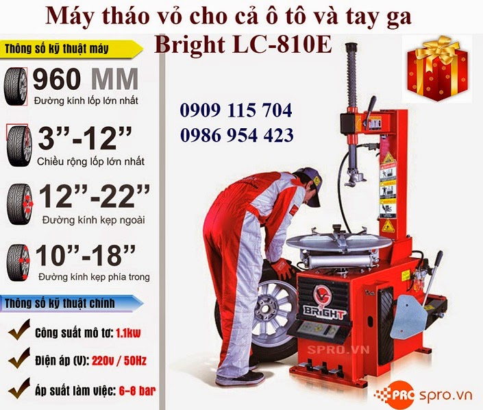 Máy tháo vỏ , máy ra vào vỏ xe con và tay ga Bright LC-810E