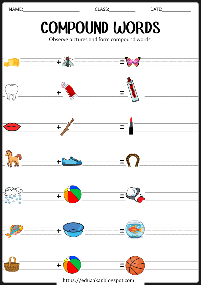 Compound Words - Word addition Worksheets