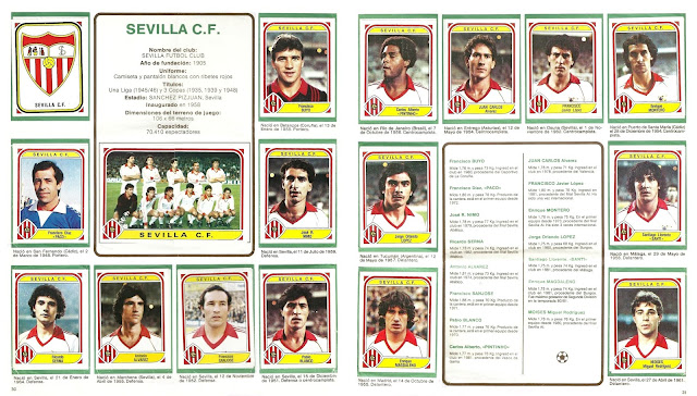 Álbum FUTBOL 84. Temporada 1983-83. Liga de 1ª y 2ª División, España. Editorial Panini. SEVILLA C. F. Escudo, BUYO, PINTINHO, JUAN CARLOS, FRANCISCO, MONTERO. PACO, Equipo, NIMO, LÓPEZ, SANTI. SERNA, ÁLVAREZ, SANJOSÉ, BLANCO, MAGDALENO, MOISÉS.