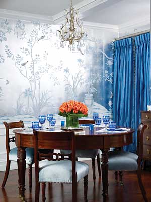 The Glam Pad: Blue de Gournay and Gracie Wallpapered Dining Rooms