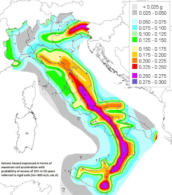 Karte des Erdbebenrisiko in Italien