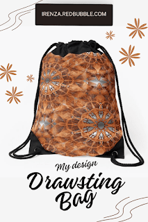 Brown mandala seamless symmetric pattern Drawstring Bags.