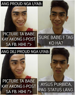 The difference between a proud and not proud boyfriend facebook post selfie together boyfriend not proud of his girlfriend reaction funny bisaya meme megan romero besh