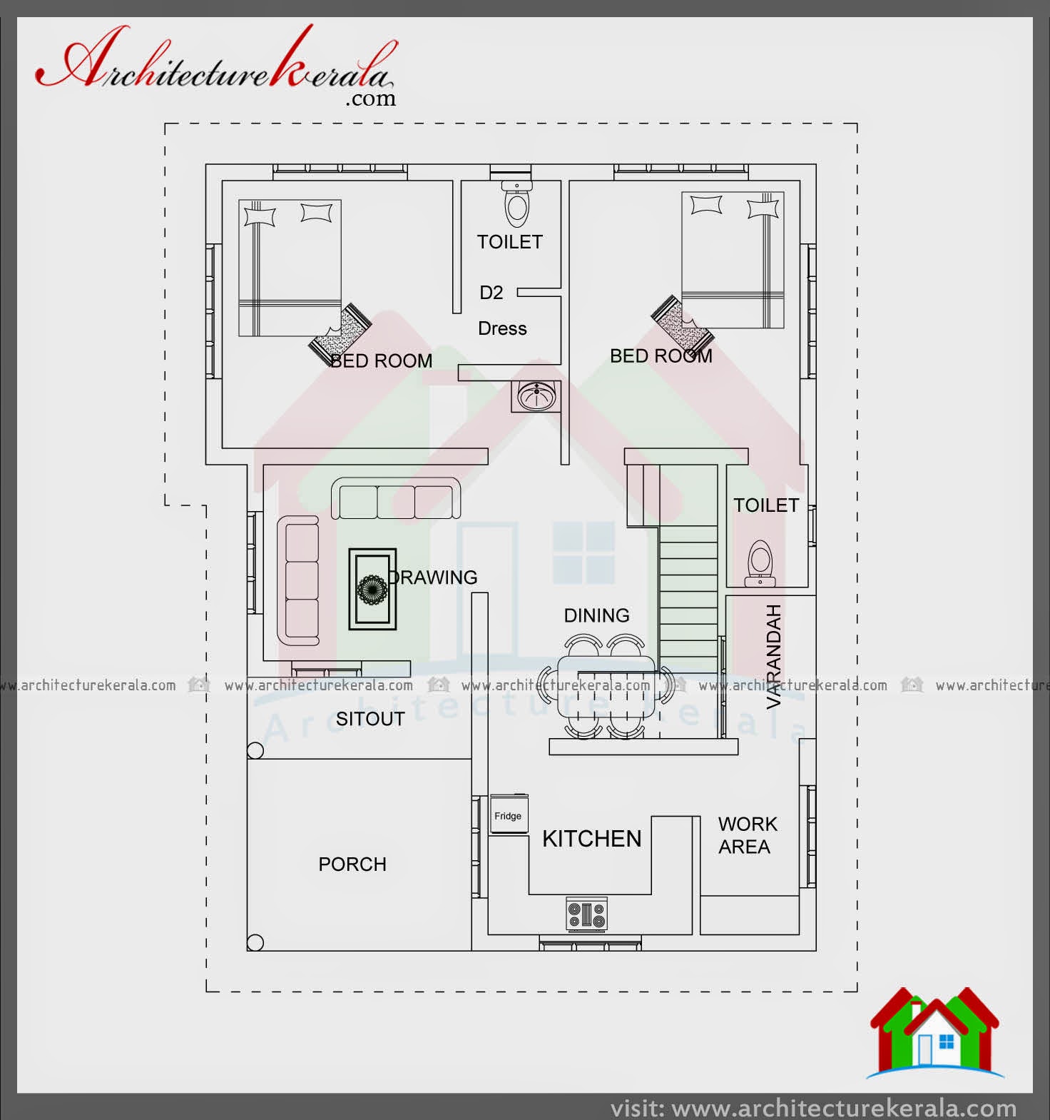  1000  SQFT SINGLE STORIED HOUSE  PLAN  AND ELEVATION 