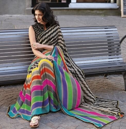 Multi Coloured Georgette Casual Saree Online