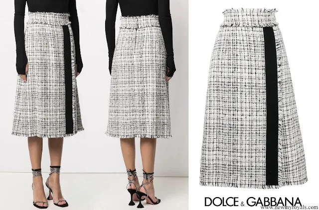 Crown Princess Mary wore Dolce & Gabbana tweed high waisted skirt