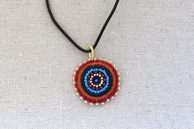 Bead embroidered medallion made with Czech round seed beads