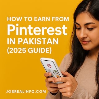 A South Asian woman designing Pinterest pins on a mobile phone to earn money online in Pakistan in 2025.