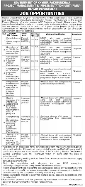 Job Opportunities in Health Department of KPK