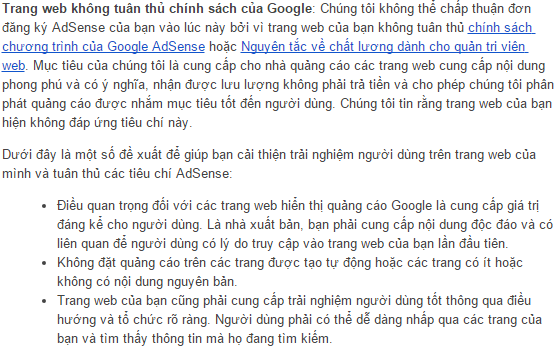 Không được chấp nhận Google Adsense - Bạn sẽ làm gì?