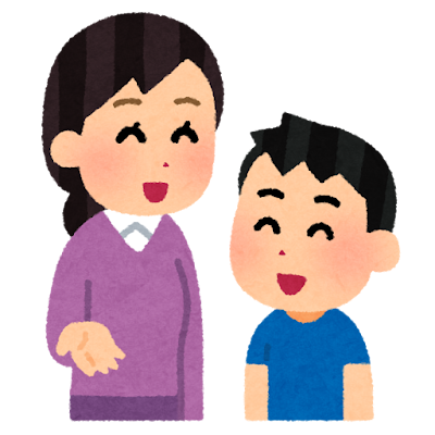 会話をする親子のイラスト（お母さんと息子）