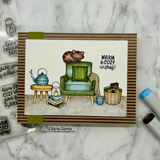 Warm and cozy wishes by Claire features Cozy Home, Coffee House Stories, and Circle Frames by Newton's Nook Designs; #inkypaws, #cardmaking, #newtonsnook, #cardchallenge, #catcards