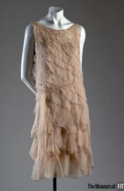 Coco Chanel Pink Crepe Chiffon Evening Gown from 1925 displayed on dress form